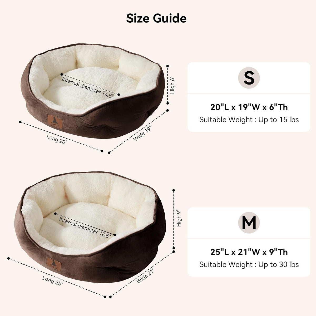 Small Dog Bed for Small Dogs, Cat Beds for Indoor Cats, Pet Bed for Puppy and Kitty, Extra Soft & Machine Washable with Anti-Slip & Water-Resistant Oxford Bottom, Brown, 20 Inches