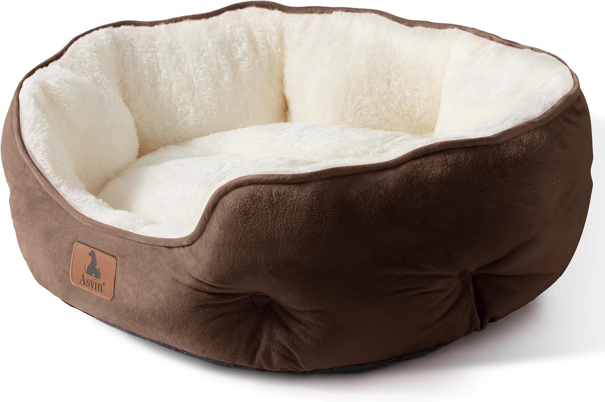 Small Dog Bed for Small Dogs, Cat Beds for Indoor Cats, Pet Bed for Puppy and Kitty, Extra Soft & Machine Washable with Anti-Slip & Water-Resistant Oxford Bottom, Brown, 20 Inches